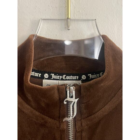 Juicy Couture XS Velour Bling Jumpsuit Pants Brown Zip Up Spell Out Y2K Style - Picture 7 of 12